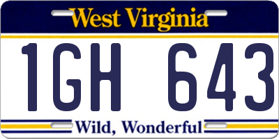 WV license plate 1GH643