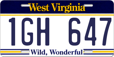 WV license plate 1GH647