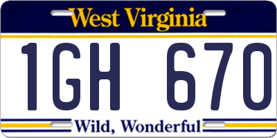 WV license plate 1GH670