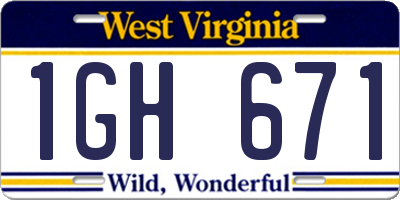 WV license plate 1GH671