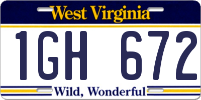 WV license plate 1GH672