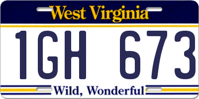 WV license plate 1GH673