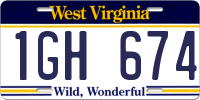 WV license plate 1GH674