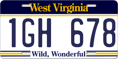 WV license plate 1GH678