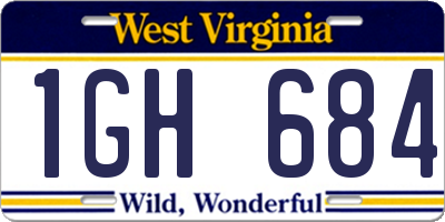 WV license plate 1GH684