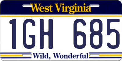 WV license plate 1GH685