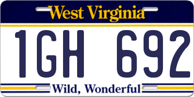 WV license plate 1GH692