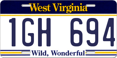 WV license plate 1GH694