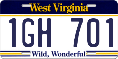 WV license plate 1GH701