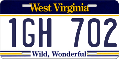 WV license plate 1GH702