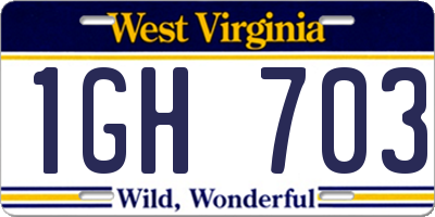 WV license plate 1GH703