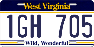 WV license plate 1GH705