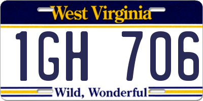 WV license plate 1GH706