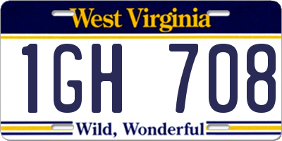 WV license plate 1GH708