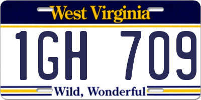 WV license plate 1GH709