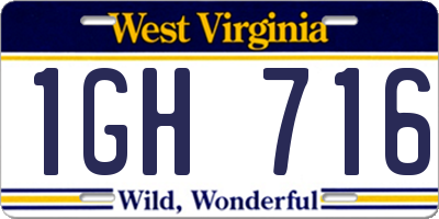 WV license plate 1GH716