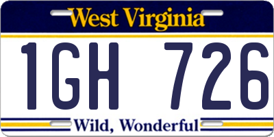 WV license plate 1GH726