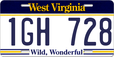 WV license plate 1GH728