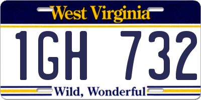 WV license plate 1GH732