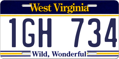 WV license plate 1GH734