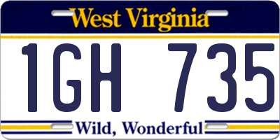 WV license plate 1GH735