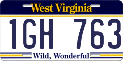 WV license plate 1GH763