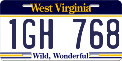 WV license plate 1GH768