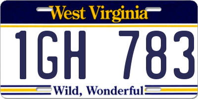 WV license plate 1GH783