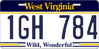 WV license plate 1GH784