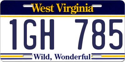 WV license plate 1GH785