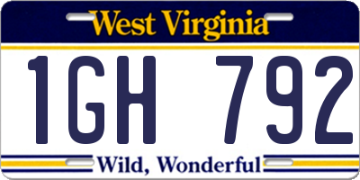 WV license plate 1GH792
