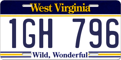 WV license plate 1GH796