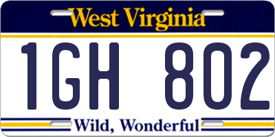 WV license plate 1GH802
