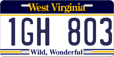 WV license plate 1GH803