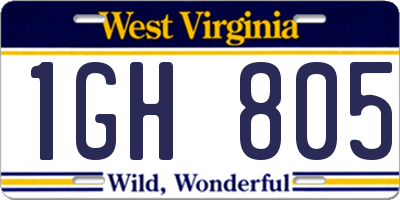 WV license plate 1GH805