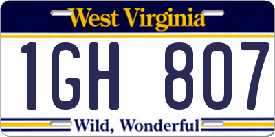 WV license plate 1GH807