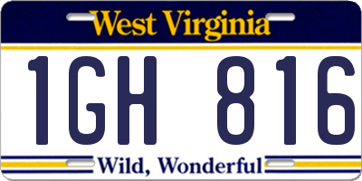 WV license plate 1GH816
