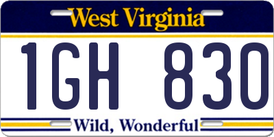 WV license plate 1GH830