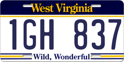 WV license plate 1GH837