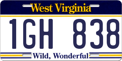 WV license plate 1GH838