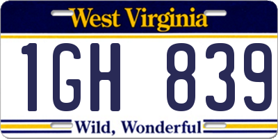 WV license plate 1GH839