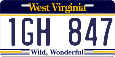 WV license plate 1GH847