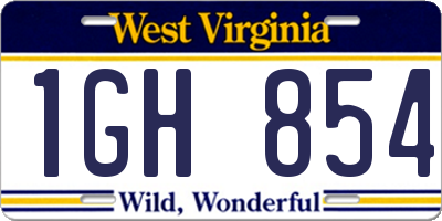 WV license plate 1GH854