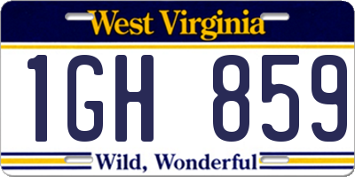 WV license plate 1GH859