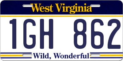 WV license plate 1GH862