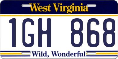 WV license plate 1GH868