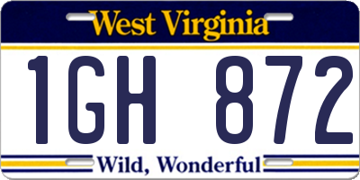 WV license plate 1GH872