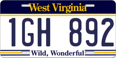 WV license plate 1GH892