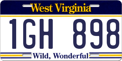 WV license plate 1GH898