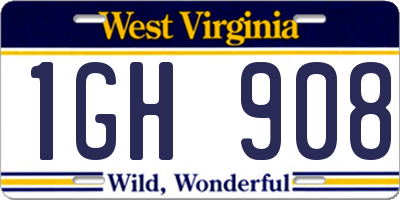 WV license plate 1GH908